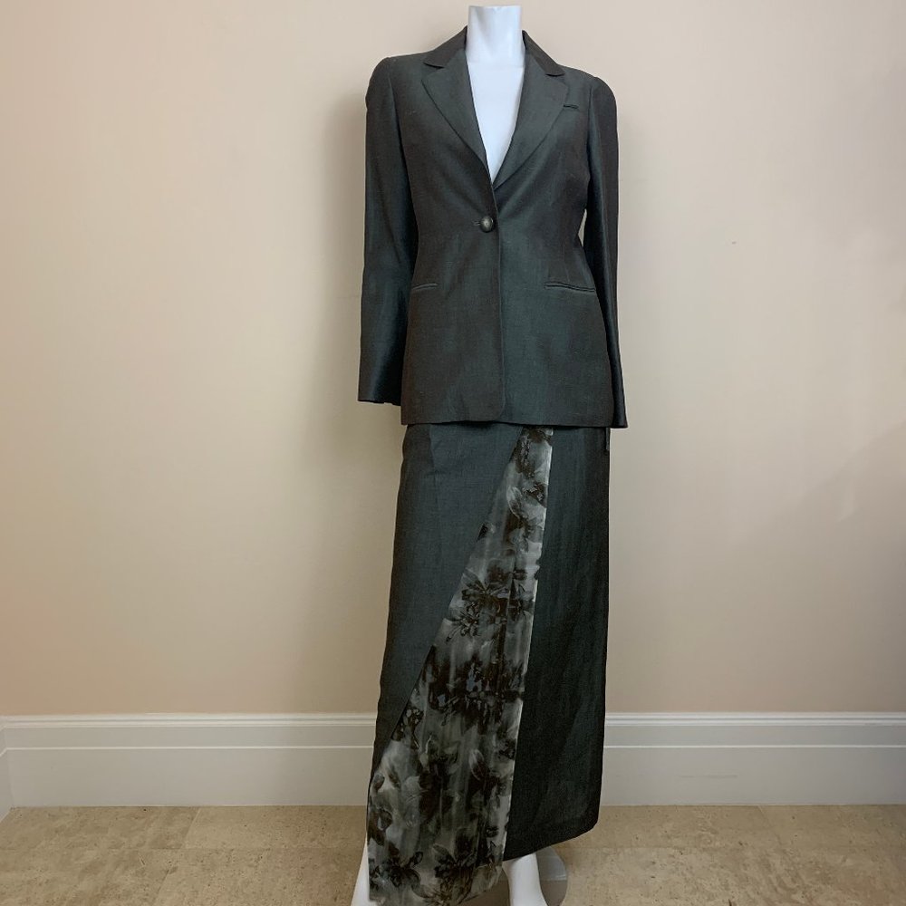 Kenzo Linen Greenish Grey Skirt Suit Set